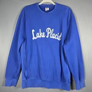 J. Crew Heritage Fleece Sweatshirt Mens L Blue Lake Placid Chain Stitch 14 oz